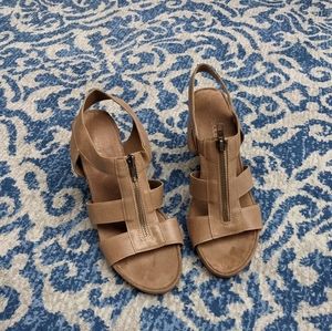 Aerosoles tan wedge sandals 3.75" heel high heels sandals summer spring 8.5 zip